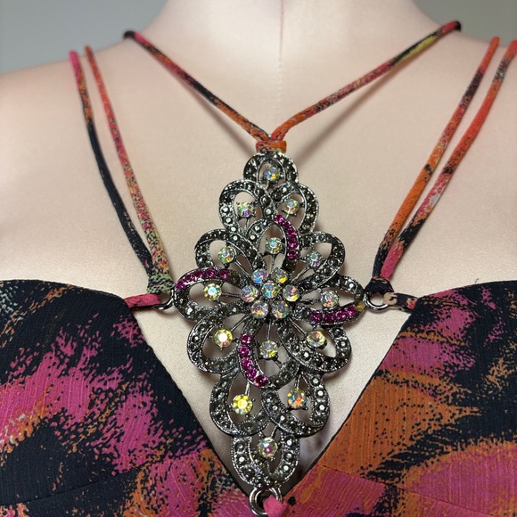 Joseph Ribkoff Hi-Lo Dress in Black and Orange - Picture 4 of 16